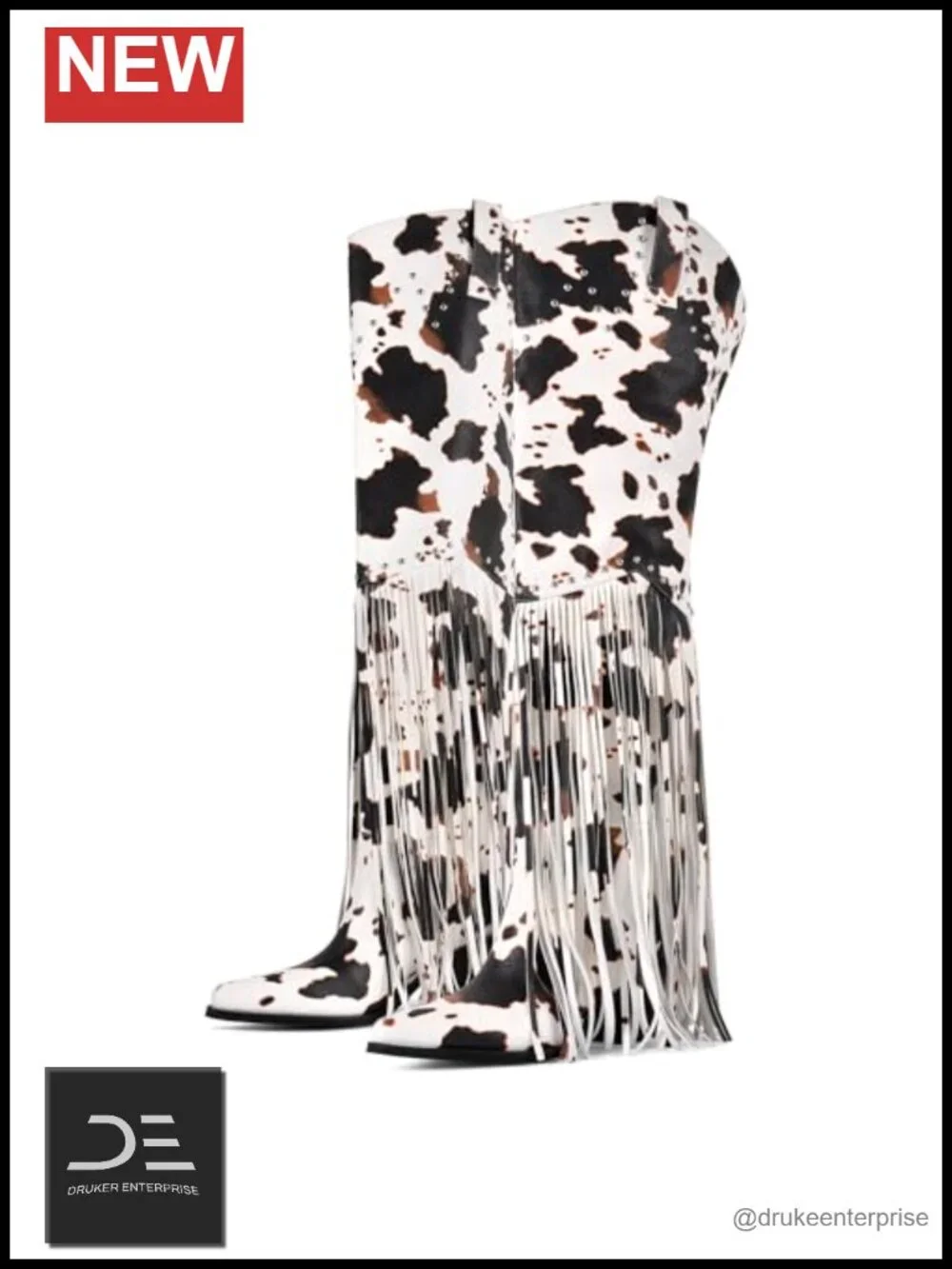 Western Over Knee Cowboy Boots Fringe Wide Calf Pull On Stacked Heel Almond Toe